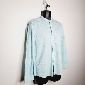 Netplay Heritage Workwear Colarless Casual Button Down Shirt - Blue